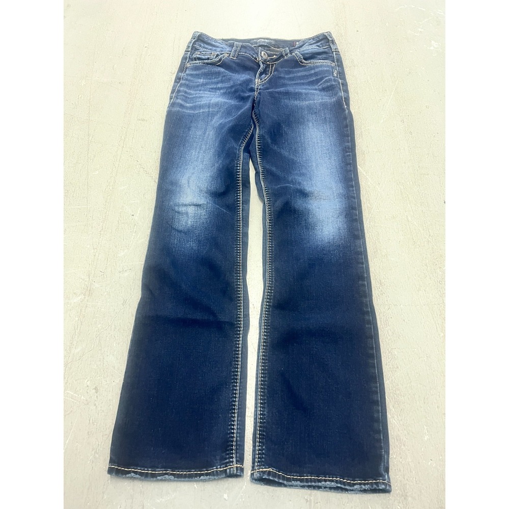 Silver Elyse Mid Slim Bootcut Jeans Women's 27x31 Blue Fluid Denim Dark Wash